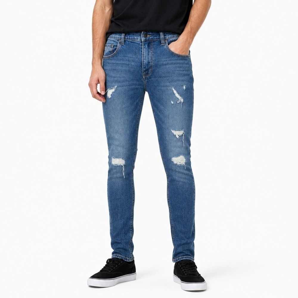 Empyre Verge Men 32 Distressed Skinny Jeans Blue Ripped Stretch Denim Skate Wear